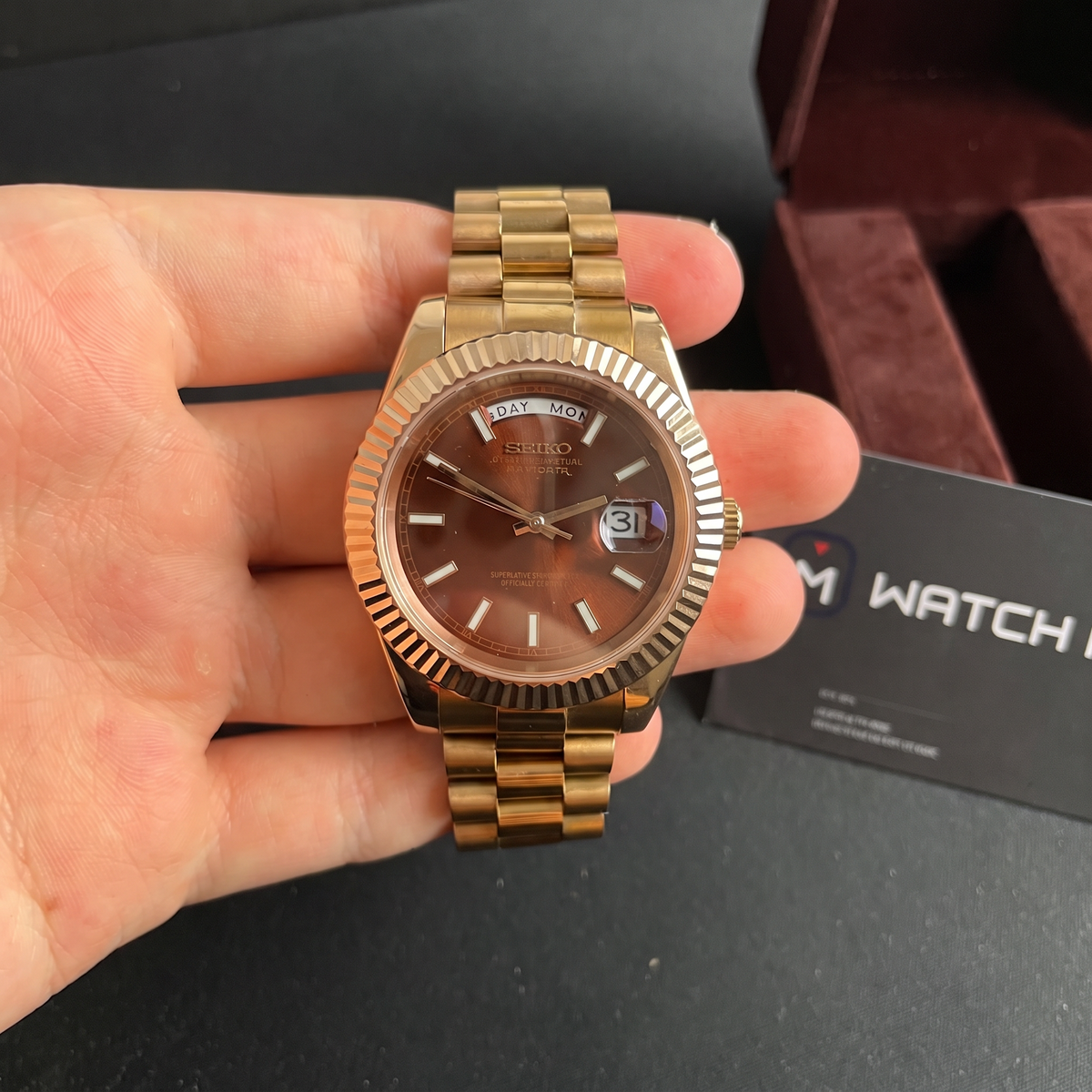SEIKO MOD Day-Date | Or rose & Chocolat